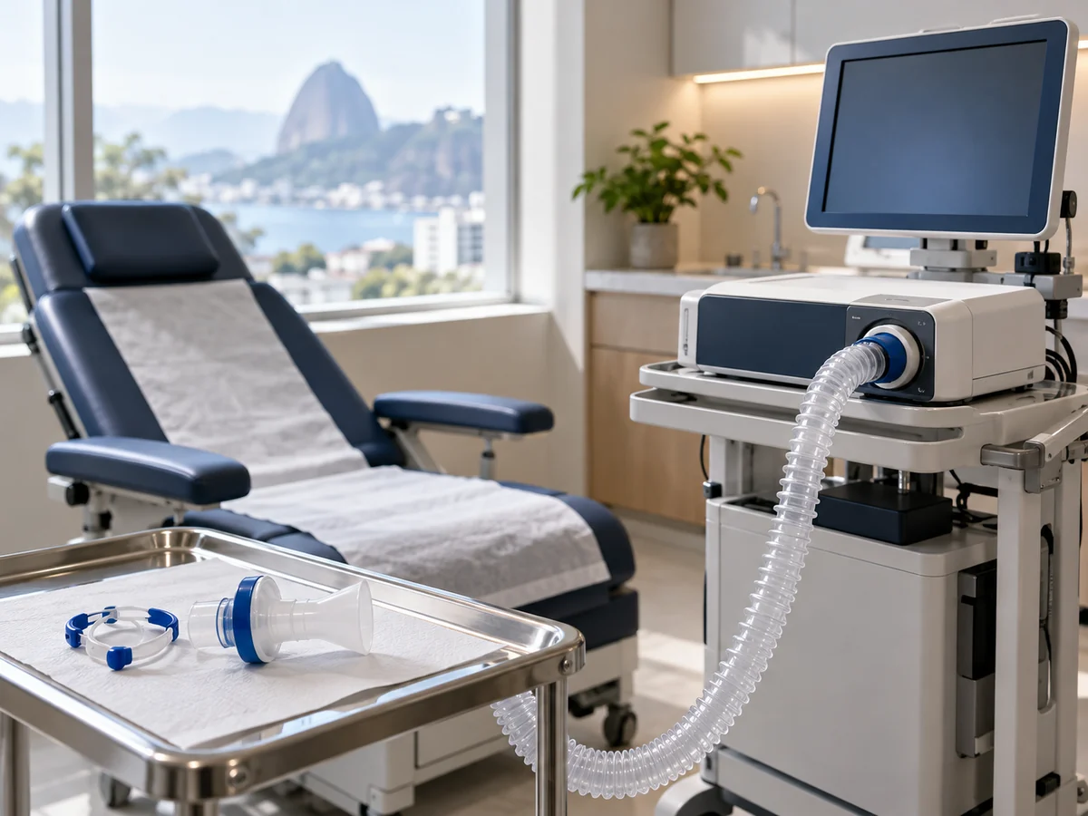 Paciente em repouso durante o exame de calorimetria indireta
